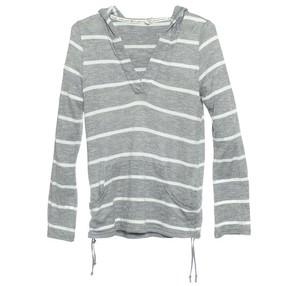 Roxy Grey Striped Pullover Sweater Hoodie Size Medium - Picture 1 of 5